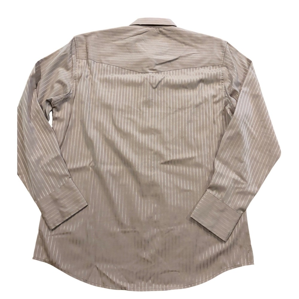 Wrangler Western Shirt Men's XL Satin Brown Gold Striped Pearl Snap Cowboy Rodeo - Picture 3 of 6
